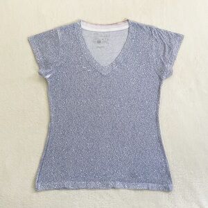 Litographs Jane Austen Pride & Prejudice Text V-Neck Tee Blue White M